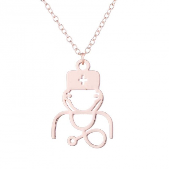 Immagine di 201 Acciaio Inossidabile Elegante Cavo Catena Collana Oro Rosa Stetoscopio 45cm Lunghezza, 1 Pz