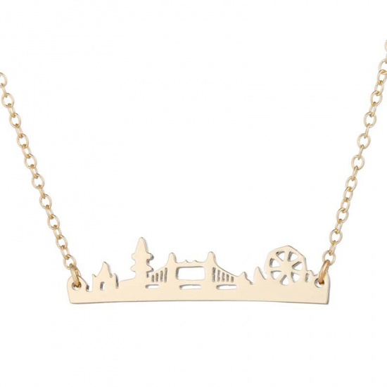 Immagine di 201 Acciaio Inossidabile Elegante Cavo Catena Collana Oro Placcato Ponte 45cm Lunghezza, 1 Pz