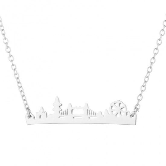 Immagine di 201 Acciaio Inossidabile Elegante Cavo Catena Collana Tono Argento Ponte 45cm Lunghezza, 1 Pz