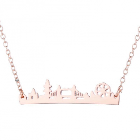 Immagine di 201 Acciaio Inossidabile Elegante Cavo Catena Collana Oro Rosa Ponte 45cm Lunghezza, 1 Pz
