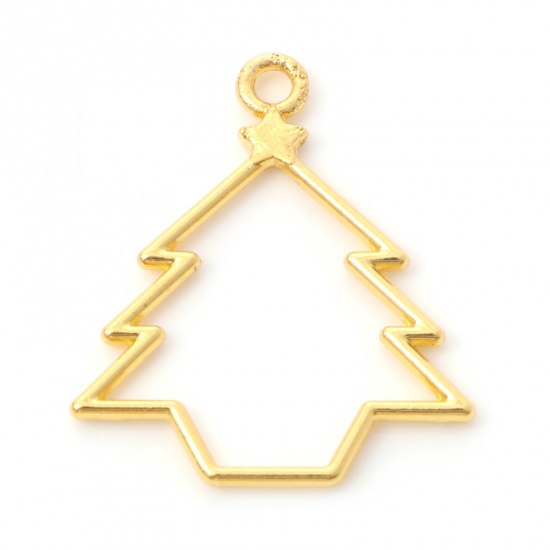 Immagine di Lega di Zinco Aprire Lunetta Posteriore Pendenti Per Resina Oro Placcato Albero di Natale Filigrana 3.2cm x 2.7cm, 5 Pz