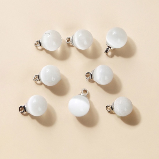 Bild von Katzenauge ( Synthetisch ) Charms Rund Weiß 8mm D., 10 Stück