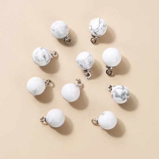 Bild von Weiß Howlith ( Natur ) Charms Rund Silberfarbe Weiß 6mm D., 10 Stück