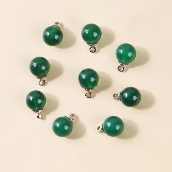 Bild von Achat ( Synthetisch ) Charms Rund Silberfarbe Grün 6mm D., 10 Stück