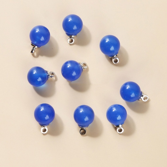 Bild von Blau Achat ( Synthetisch ) Charms Rund Silberfarbe Blau 10mm D., 10 Stück