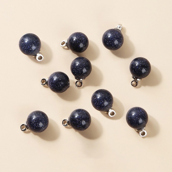 Bild von Blau-Sandstein ( Synthetisch ) Charms Rund Silberfarbe Blau 12mm D., 10 Stück