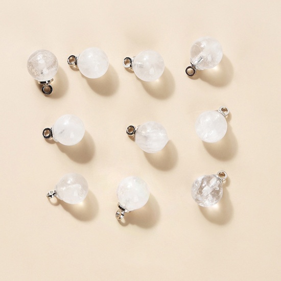Bild von Quarz Rock Kristall ( Natur ) Charms Rund Silberfarbe Transparent 10mm D., 10 Stück