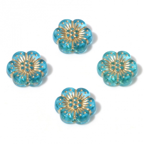 Bild von Acryl Flora Kollektion Perlen Azurblau Blumen ca. 13mm x 12mm, Loch:ca. 1.2mm, 10 Stück