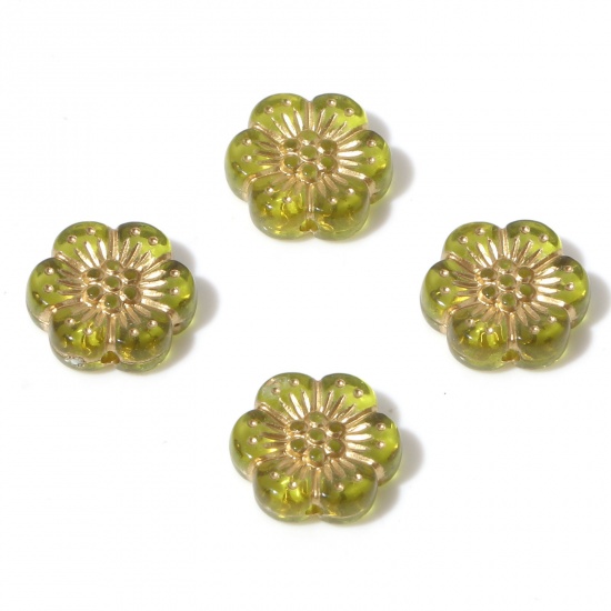 Bild von Acryl Flora Kollektion Perlen Gelbgrün Blumen ca. 13mm x 12mm, Loch:ca. 1.2mm, 10 Stück