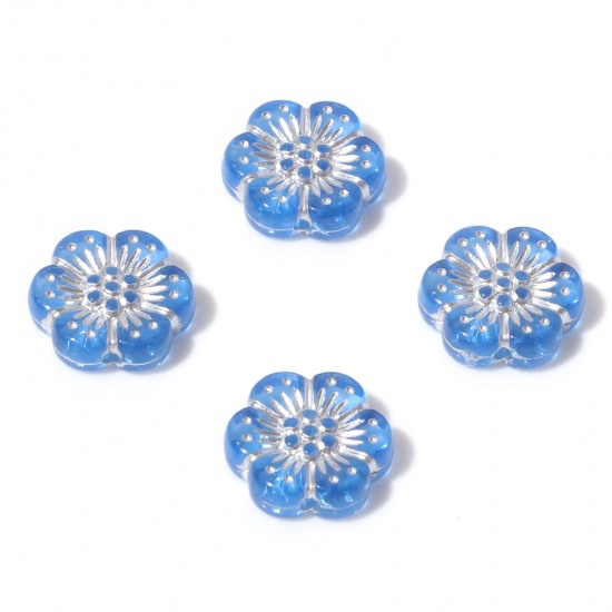 Bild von Acryl Flora Kollektion Perlen Wasserblau Blumen ca. 13mm x 12mm, Loch:ca. 1.2mm, 10 Stück