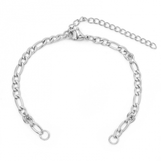 Imagen de 4mm 304 Acero Inoxidable 3:1 Figaro Link Cadena Pulseras Semiacabadas para Hacer Joyas Hechas a Mano. Tono de Plata 17cm longitud, 1 Unidad