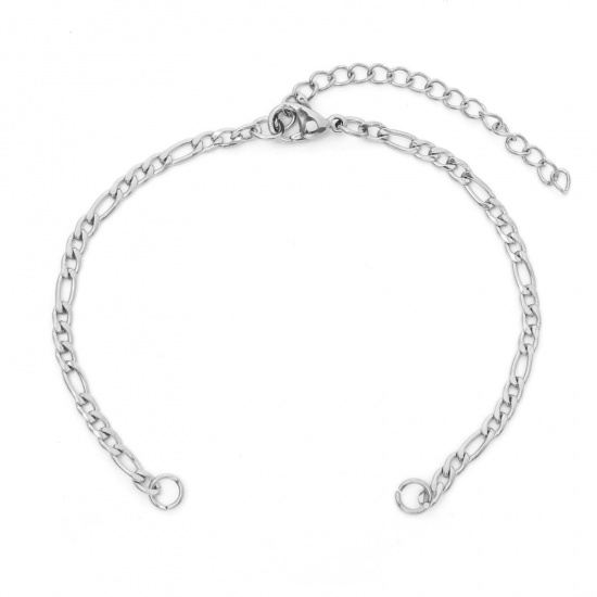 Imagen de 3mm 304 Acero Inoxidable 3:1 Figaro Link Cadena Pulseras Semiacabadas para Hacer Joyas Hechas a Mano. Tono de Plata 17cm longitud, 1 Unidad