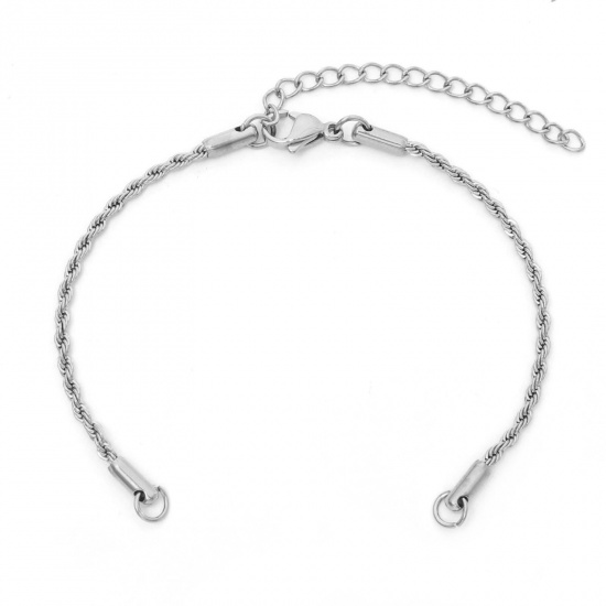 Imagen de 2mm 304 Acero Inoxidable Cadena Trenzada Pulseras Semiacabadas para Hacer Joyas Hechas a Mano. Tono de Plata 17cm longitud, 1 Unidad