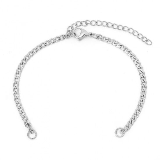 Imagen de 3mm 304 Acero Inoxidable Link Curb Chain Pulseras Semiacabadas para Hacer Joyas Hechas a Mano. Tono de Plata 17cm longitud, 1 Unidad
