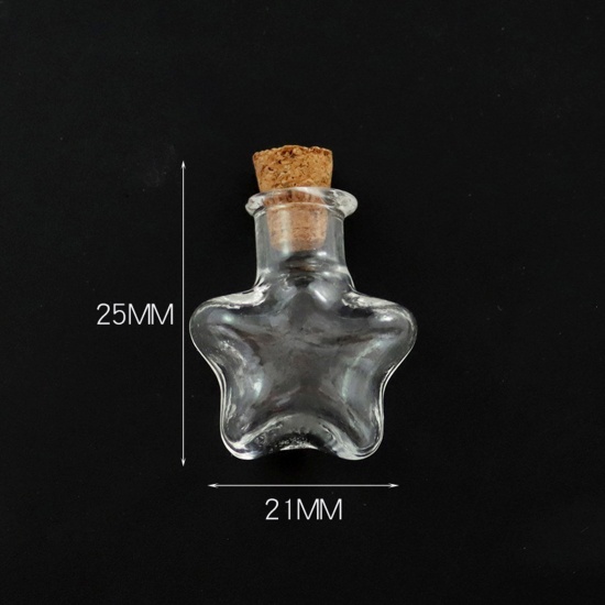 Bild von Wood & Glass Mini Message Wish Bottle Bubble Vial For Earring Ring Necklace Pentagram Star Transparent Clear 25mm x 21mm, 10 PCs