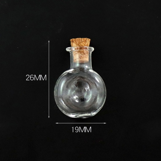 Bild von Wood & Glass Mini Message Wish Bottle Bubble Vial For Earring Ring Necklace Wine Bottle Transparent Clear 26mm x 19mm, 10 PCs