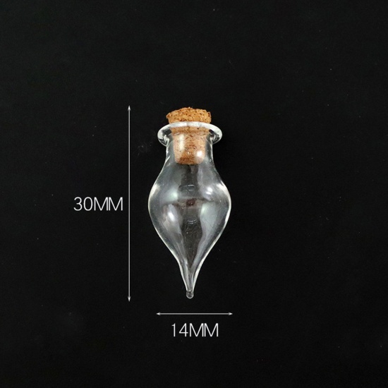 Bild von Wood & Glass Mini Message Wish Bottle Bubble Vial For Earring Ring Necklace Drop Transparent Clear 3cm x 1.4cm, 10 PCs