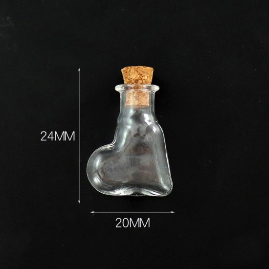 Bild von Wood & Glass Mini Message Wish Bottle Bubble Vial For Earring Ring Necklace Heart Transparent Clear 24mm x 20mm, 10 PCs