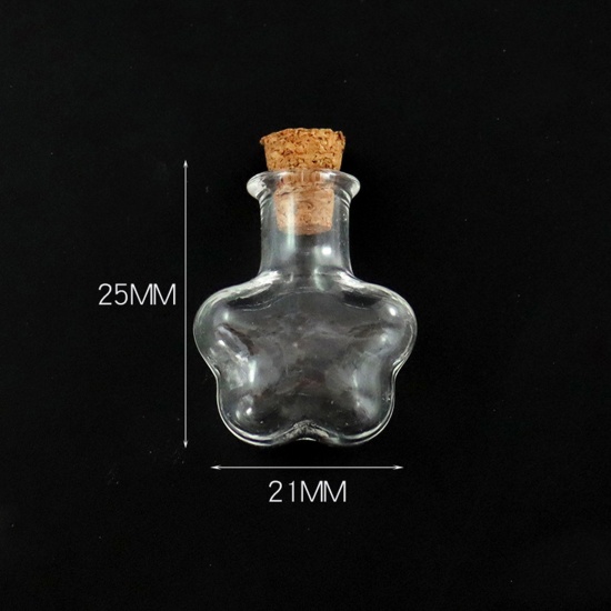 Bild von Wood & Glass Mini Message Wish Bottle Bubble Vial For Earring Ring Necklace Plum Blossom Transparent Clear 25mm x 21mm, 10 PCs