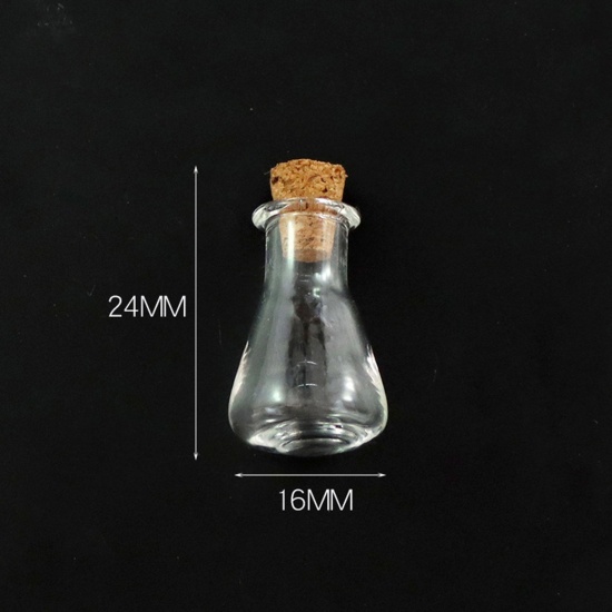 Bild von Wood & Glass Mini Message Wish Bottle Bubble Vial For Earring Ring Necklace Bottle Transparent Clear 24mm x 16mm, 10 PCs