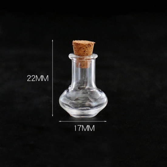 Bild von Wood & Glass Mini Message Wish Bottle Bubble Vial For Earring Ring Necklace Vase Transparent Clear 22mm x 17mm, 10 PCs