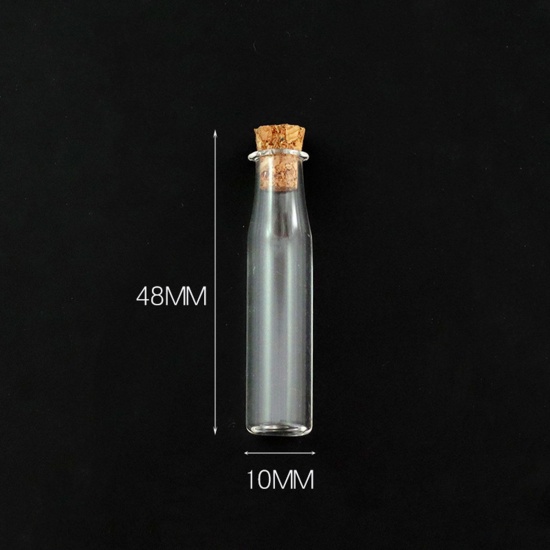 Bild von Wood & Glass Mini Message Wish Bottle Bubble Vial For Earring Ring Necklace Bottle Transparent Clear 4.8cm x 1cm, 10 PCs
