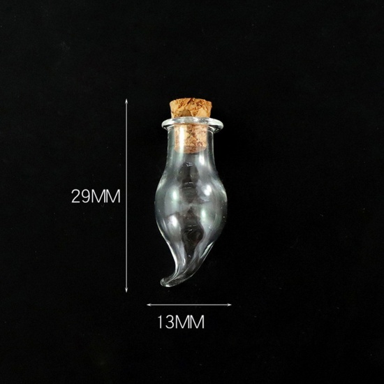 Bild von Wood & Glass Mini Message Wish Bottle Bubble Vial For Earring Ring Necklace Chili Transparent Clear 29mm x 13mm, 10 PCs