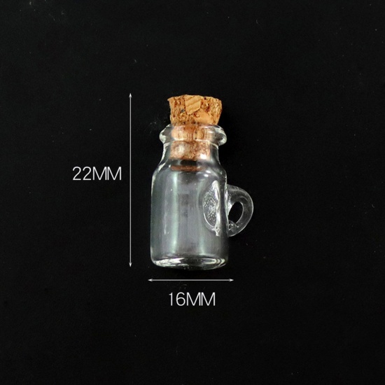 Bild von Wood & Glass Mini Message Wish Bottle Bubble Vial For Earring Ring Necklace Flagon Transparent Clear 22mm x 16mm, 10 PCs