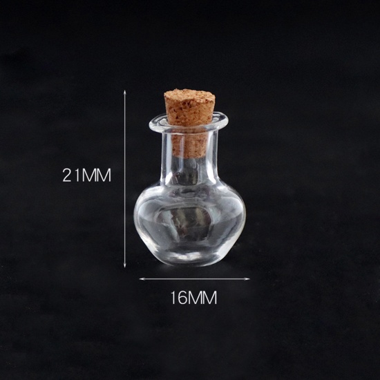 Bild von Wood & Glass Mini Message Wish Bottle Bubble Vial For Earring Ring Necklace Vase Transparent Clear 21mm x 16mm, 10 PCs