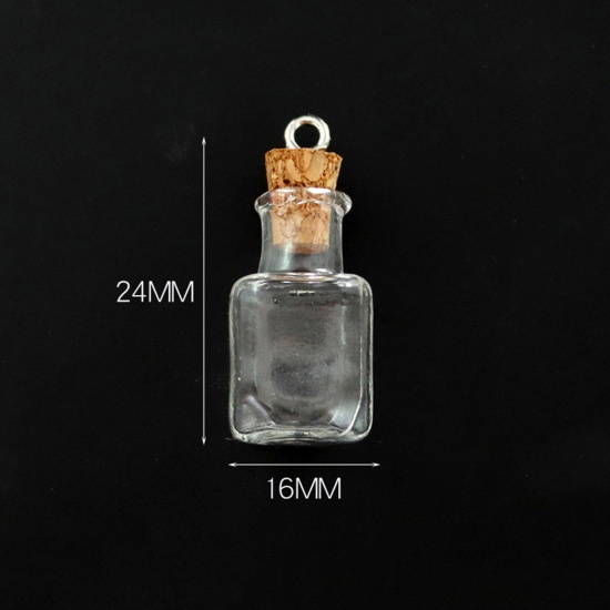 Bild von Wood & Glass & Screw Eyes Bails Mini Message Wish Bottle Bubble Vial For Earring Ring Necklace Rectangle Transparent Clear 24mm x 16mm, 10 PCs