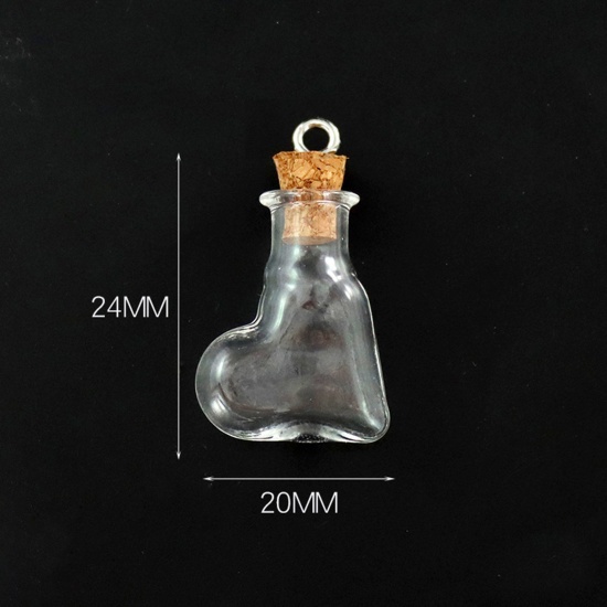 Bild von Wood & Glass & Screw Eyes Bails Mini Message Wish Bottle Bubble Vial For Earring Ring Necklace Heart Transparent Clear 24mm x 20mm, 10 PCs