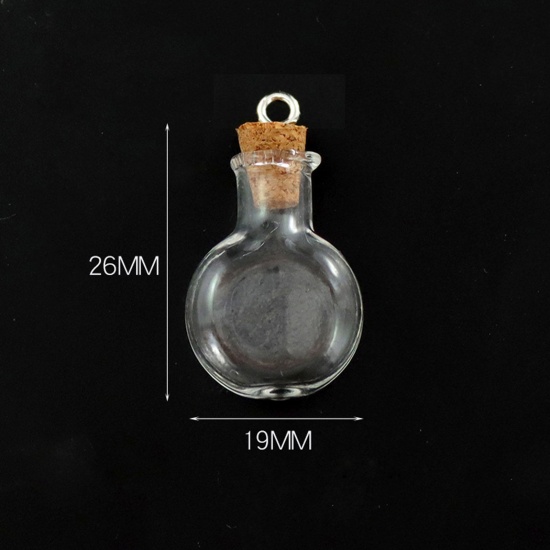 Bild von Wood & Glass Mini Message Wish Bottle Bubble Vial For Earring Ring Necklace Flat Round Transparent Clear 26mm x 19mm, 10 PCs