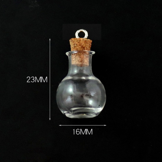 Bild von Wood & Glass Mini Message Wish Bottle Bubble Vial For Earring Ring Necklace Ball Transparent Clear 23mm x 16mm, 10 PCs