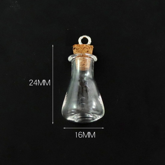 Bild von Wood & Glass & Screw Eyes Bails Mini Message Wish Bottle Bubble Vial For Earring Ring Necklace Vase Transparent Clear 24mm x 16mm, 10 PCs