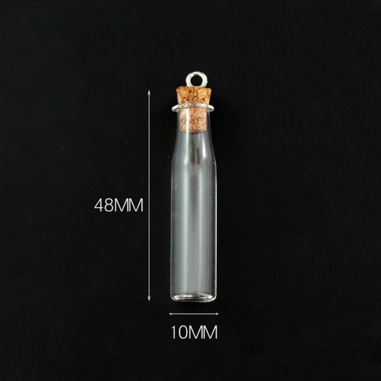 Bild von Wood & Glass & Screw Eyes Bails Mini Message Wish Bottle Bubble Vial For Earring Ring Necklace Bottle Transparent Clear 4.8cm x 1cm, 10 PCs
