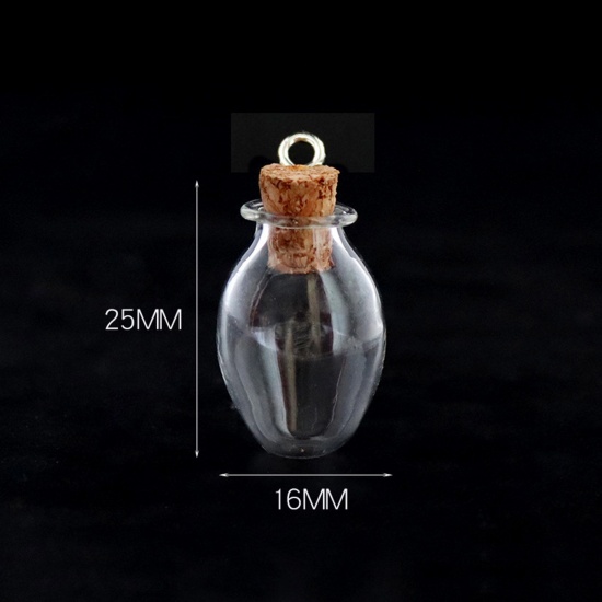 Bild von Wood & Glass & Screw Eyes Bails Mini Message Wish Bottle Bubble Vial For Earring Ring Necklace Oval Transparent Clear 25mm x 16mm, 10 PCs