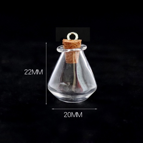 Bild von Wood & Glass & Screw Eyes Bails Mini Message Wish Bottle Bubble Vial For Earring Ring Necklace Rhombus Transparent Clear 22mm x 20mm, 10 PCs
