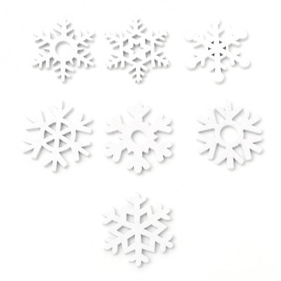Bild von Holz Embellishments Cabochons Scrapbooking Weihnachten Schneeflocke Weiß 3.5cm x 3cm , 50 Stück