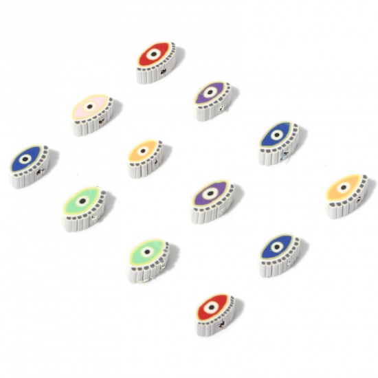 Picture of Polymer Clay Beads At Random Color Evil Eye Pattern About 13x8mm - 11x7mm, Hole: Approx 1.2mm, 100 PCs