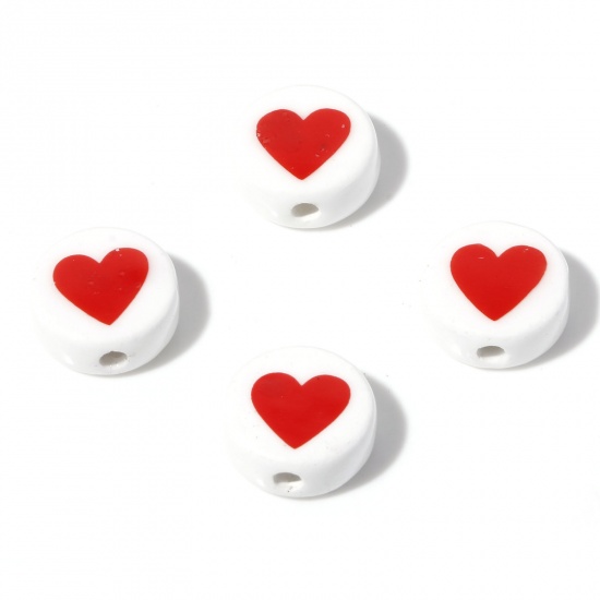 Bild von Keramik Valentinstag Perlen Flachrund Weiß Herz ca. 16mm D., Loch:ca. 2.6mm, 5 Stück