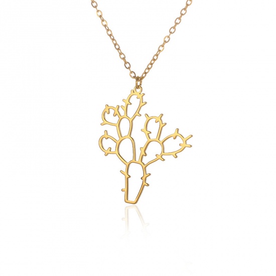 Immagine di 304 Acciaio Inossidabile Elegante Collana Oro Placcato Cactus 38cm Lunghezza, 1 Pz