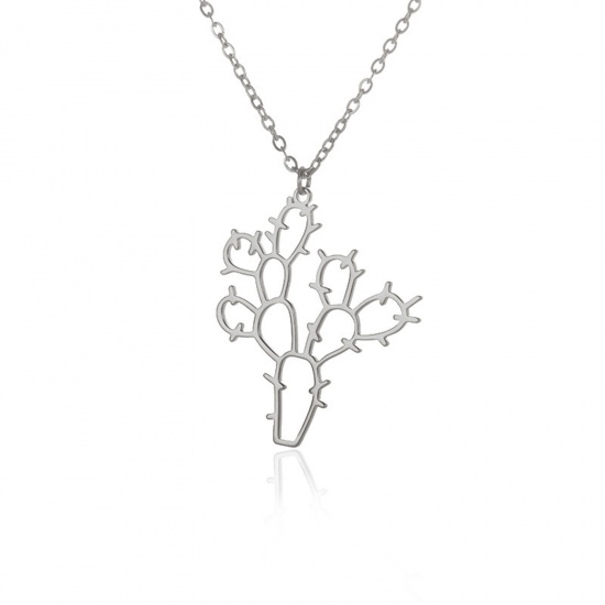 Immagine di 304 Acciaio Inossidabile Elegante Collana Tono Argento Cactus 38cm Lunghezza, 1 Pz
