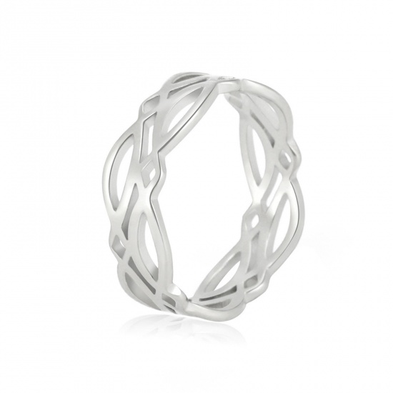 Bild von 304 Edelstahl Stilvoll Uneinstellbar Ring Silberfarbe Rund Geometrisch Hohl 18.1mm（US Größe:8), 1 Stück
