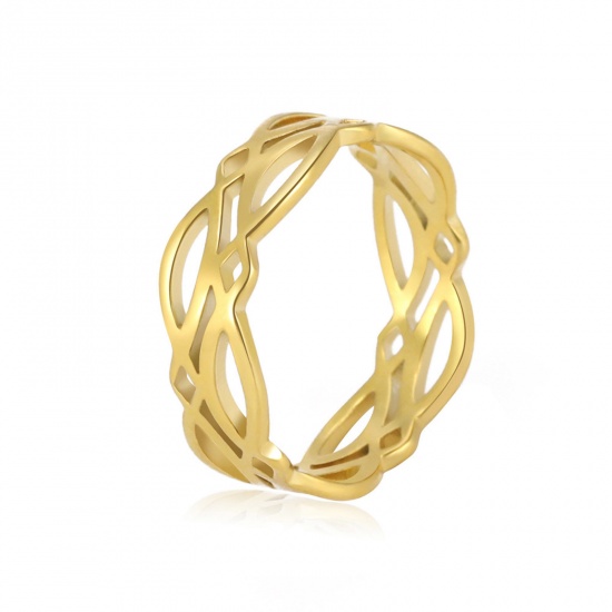 Bild von 304 Edelstahl Stilvoll Uneinstellbar Ring Vergoldet Rund Geometrisch Hohl 17.3mm（US Größe:7), 1 Stück