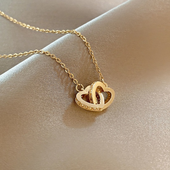 Imagen de 304 Acero Inoxidable Elegante Collares Chapado en Oro Corazón 40cm longitud, 1 Unidad