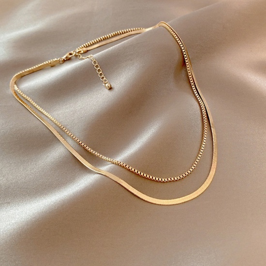 Immagine di 304 Acciaio Inossidabile Semplice Catena di Serpente Multistrato Collana Oro Placcato 40cm Lunghezza, 1 Pz