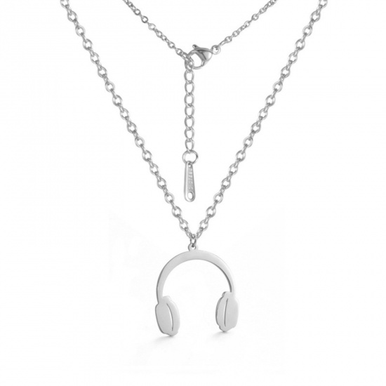 Bild von 304 Edelstahl Stilvoll Gliederkette Kette Halskette Silberfarbe Kopfhörer 45cm lang, 1 Strang