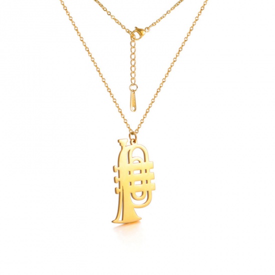 Bild von 304 Edelstahl Stilvoll Gliederkette Kette Halskette Vergoldet Saxophon Hohl 45cm lang, 1 Strang