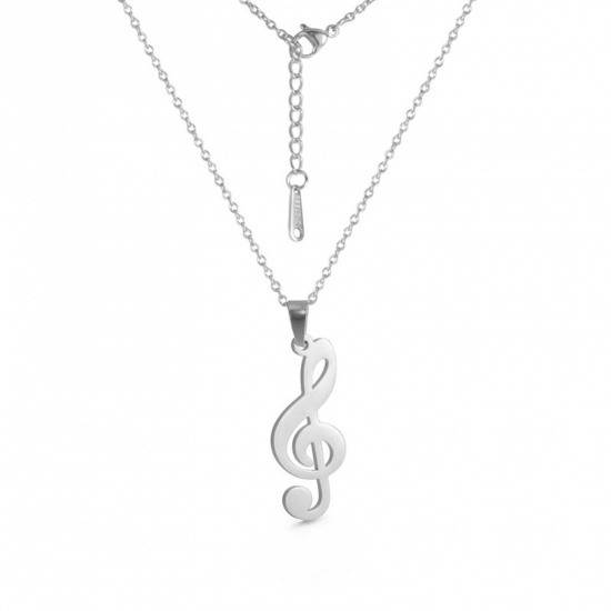 Bild von 304 Edelstahl Stilvoll Gliederkette Kette Halskette Silberfarbe Musik Note Hohl 45cm lang, 1 Strang