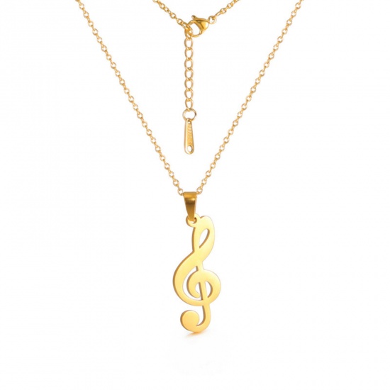 Bild von 304 Edelstahl Stilvoll Gliederkette Kette Halskette Vergoldet Musik Note Hohl 45cm lang, 1 Strang